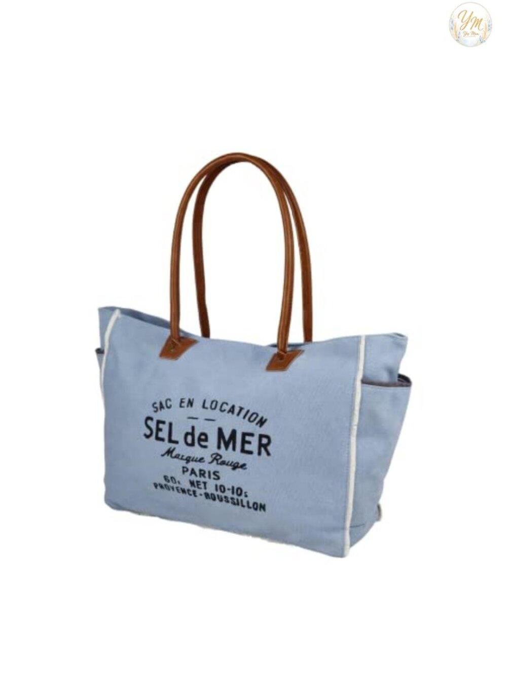 Upcycled Canvas Leather Tote Bag with Top Zipper Shoulder Bag Handbag